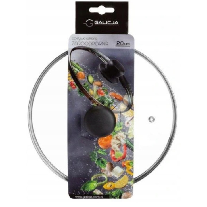 Capac termorezistent pentru oale si tigai, Galicja, Sticla, 20cm, Transparent