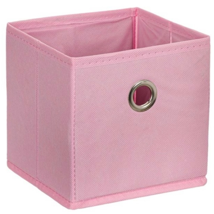 Set 4 cutii depozitare pentru obiectele mici, roz, cu inel metalic, 15 x 15 x 15 cm