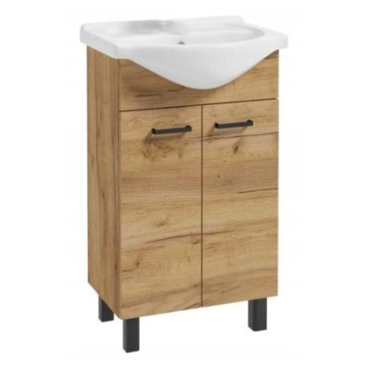 Dulap de baie cu chiuvetă, din stejar artizanal, de 50 cm