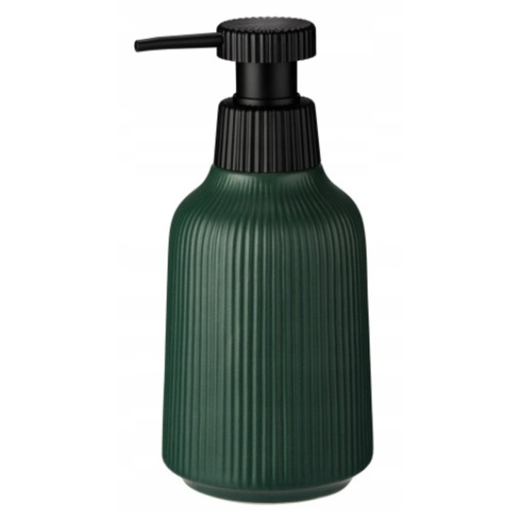 Dozator de sapun lichid, Galicja, Ceramica/Plastic, 400ml, 18.7x8.3cm, Verde/Negru