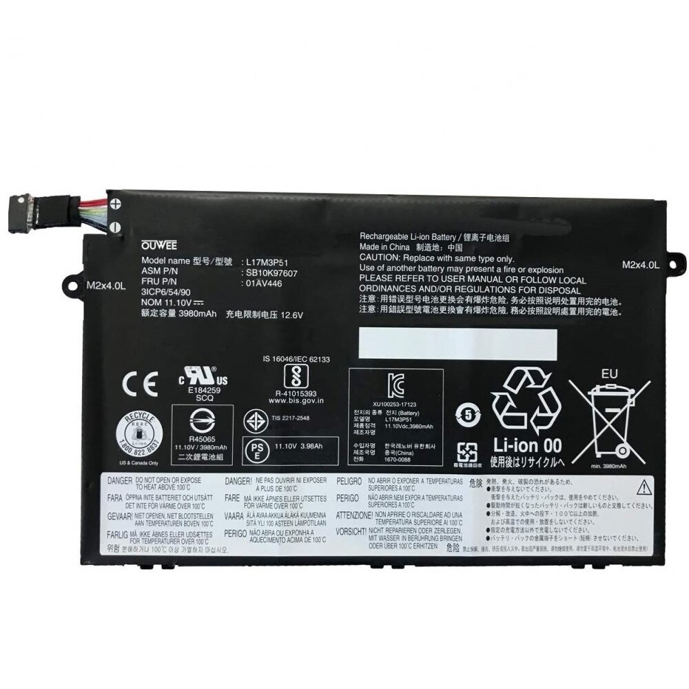 thumbnail image 2 of Replacement Laptop Battery For Lenovo ThinkPad E480, E490, E590, E14, E15 Series – 11.1V 45Wh 3-Cell Li-Ion 2 of 5