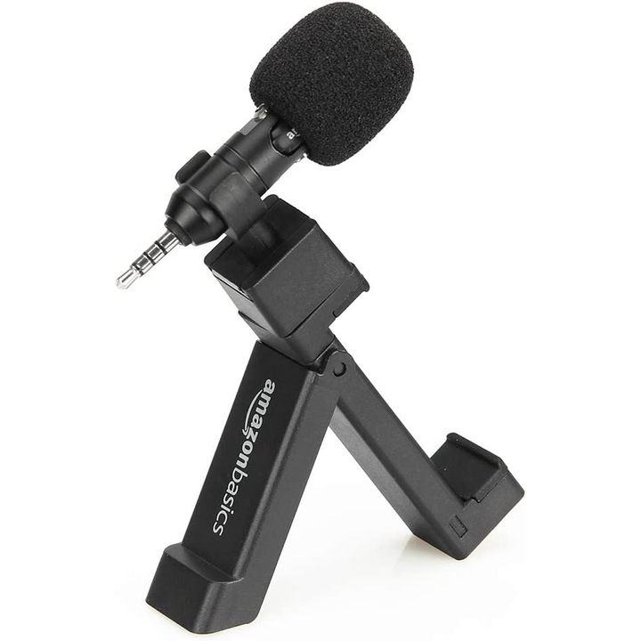 Microfon cu condensator Amazon Basics pentru telefoane inteligente, smartphone, negru