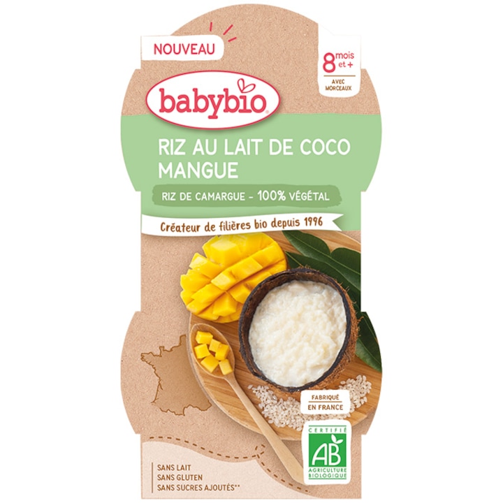 Desert din orez, crema de cocos si mango, BabyBio, 2x100 g, de la 8 luni