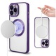 Husa PremiumCell Magsafe Luxury pentru Iphone 14 cu protectie camera, Antisoc, Transparent cu margini mov
