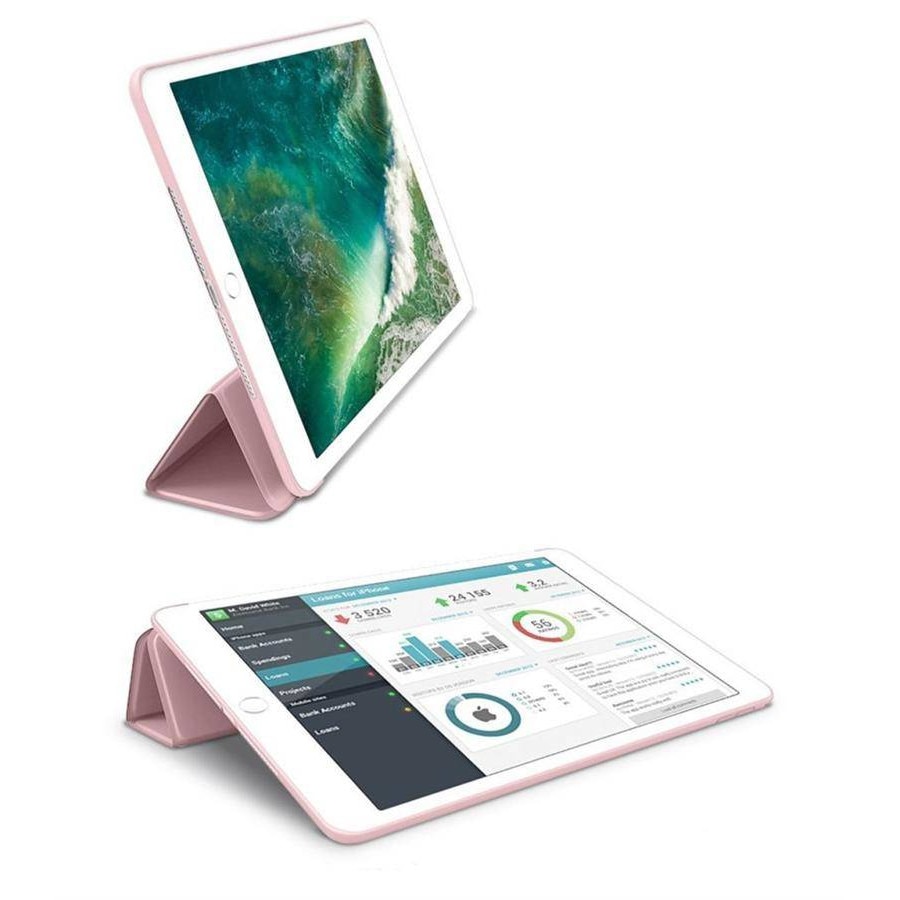 Husa Book cover compatibila cu iPad 9.7 inch 2017 / 1028, material piele ecologica, Pink