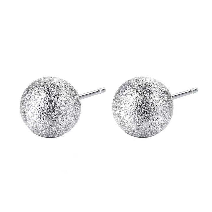 Cercei sferici simpli pentru femei, Diva4u, Argint 925, Suprafata small grain, 0.8 x 0.8 cm, Argintiu