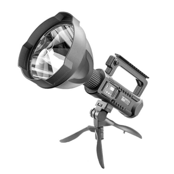 Lanterna LED cu trepied, model Reflector Multifunctional, led P90 1000 W, Reincarcabila la USB, cu maner, 3 Faze, 31x16 cm Tudis