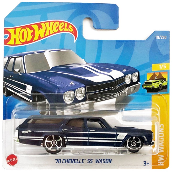 Masinuta Metalica Hot Wheels, 1970 Chevelle SS Wagon, Albastru, 1:64