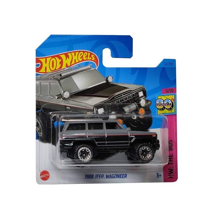 Hot Wheels fémautó, 1988-as Jeep Wagoneer, fekete szürkével, 1:64