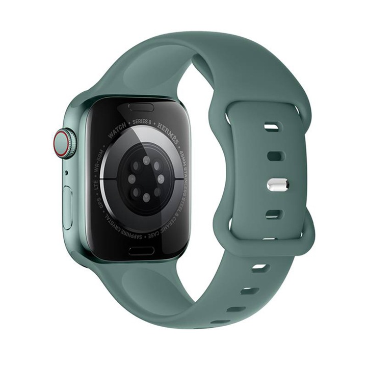 Гривна, съвместима със Smartwatch Apple iWatch Series 8 38 mm, 40 mm, 41 mm, Silicone alfalfa, борово зелено