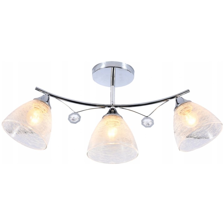 Lustra, Lampex, E27, 3x60W, Metal/Sticla, Argintiu/Alb