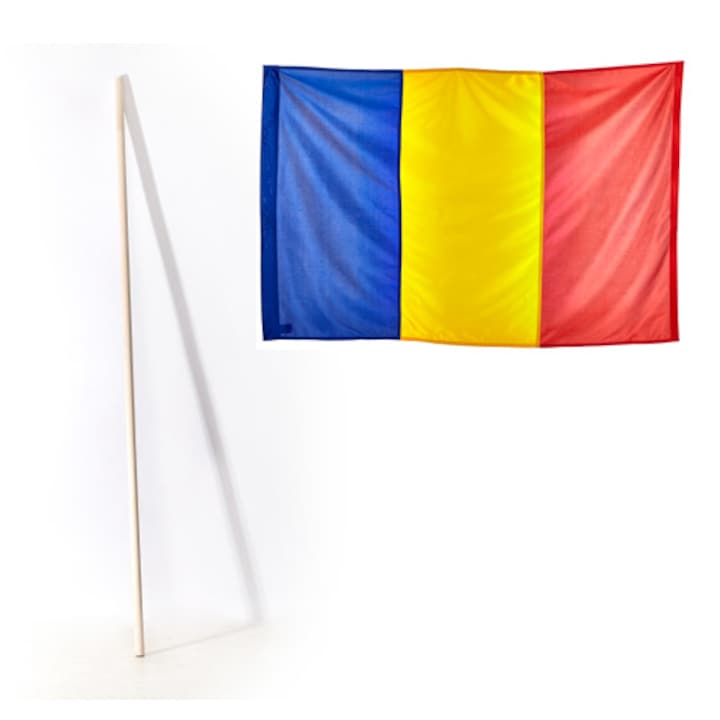 Set steag Romania 60 x 90 cm. pentru exterior cu tarus de lemn 130 cm