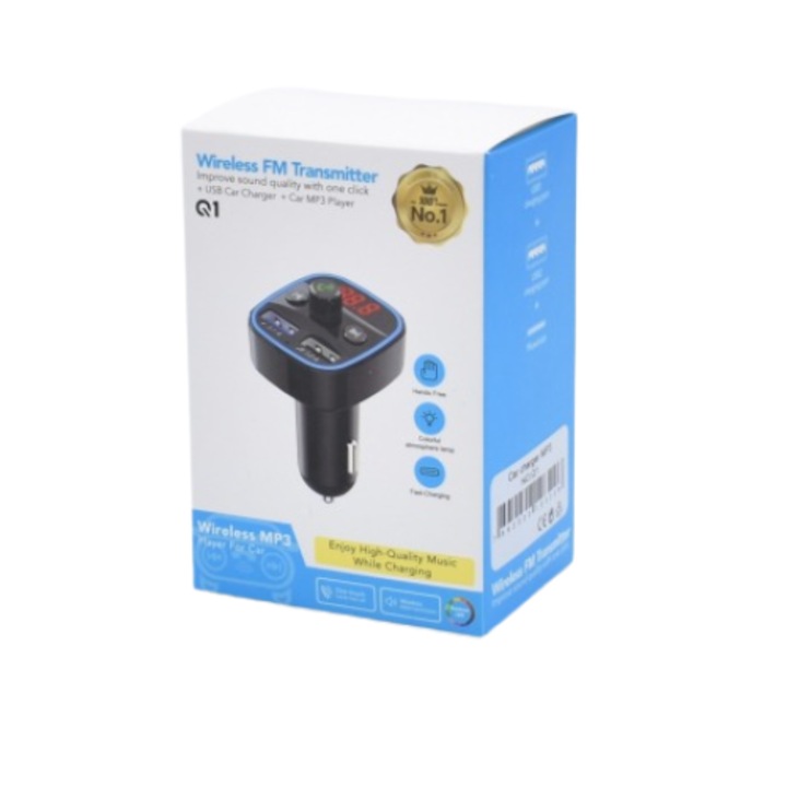 Modulator Wireless, Bluetooth, 2 USB, Mp3, Redare USB/TF, Functie Handsfree – Q1 Albastru