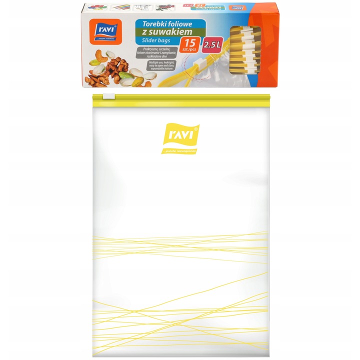 Set 15 Pungi cu fermoar, Ravi, Reutilizabil, Plastic, 2.5 L