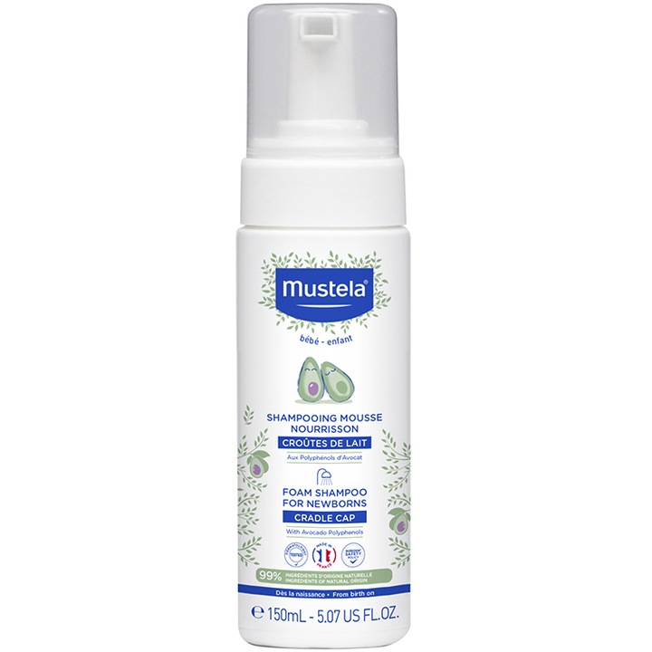Шампоан пяна против крусти Mustela, За новородени, 150 мл