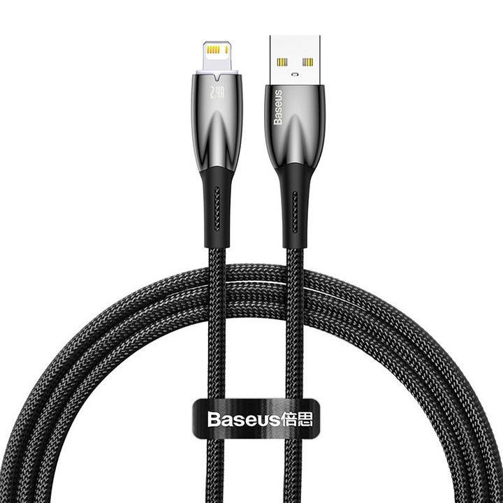 Cablu de incarcare Baseus Glimmer USB - Lightning, 2.4A, 1m, Negru