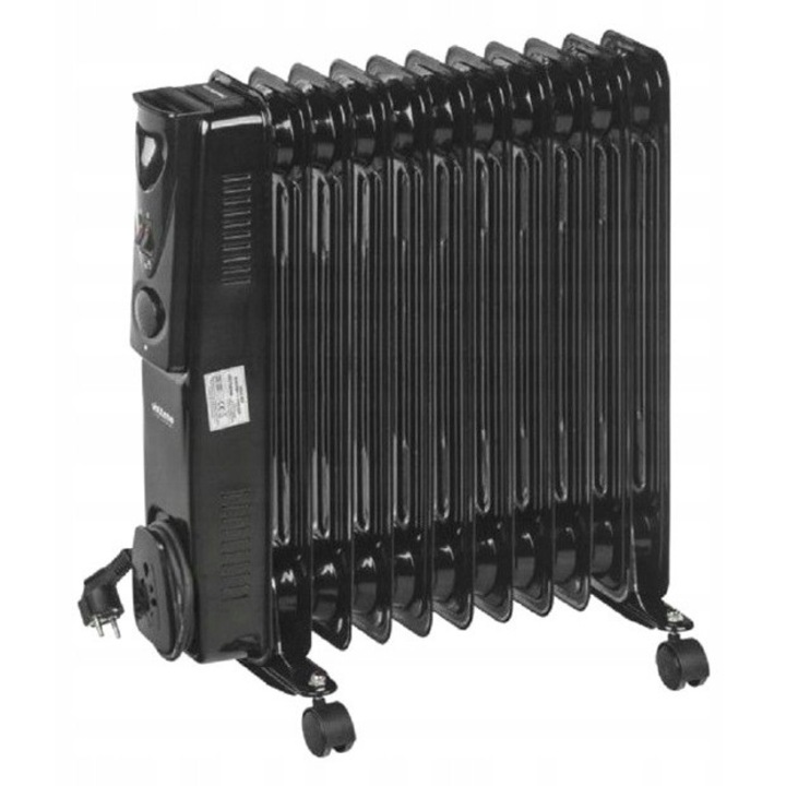 Radiator Pe Ulei Volteno, VO0273, 2000W, 3 Trepte De Putere, 2000W, Termostat Reglabil, Protectie Impotriva Supraincalzirii, 9 Elemente, Mobil Cu Roti, Compact Si Silentios, Negru