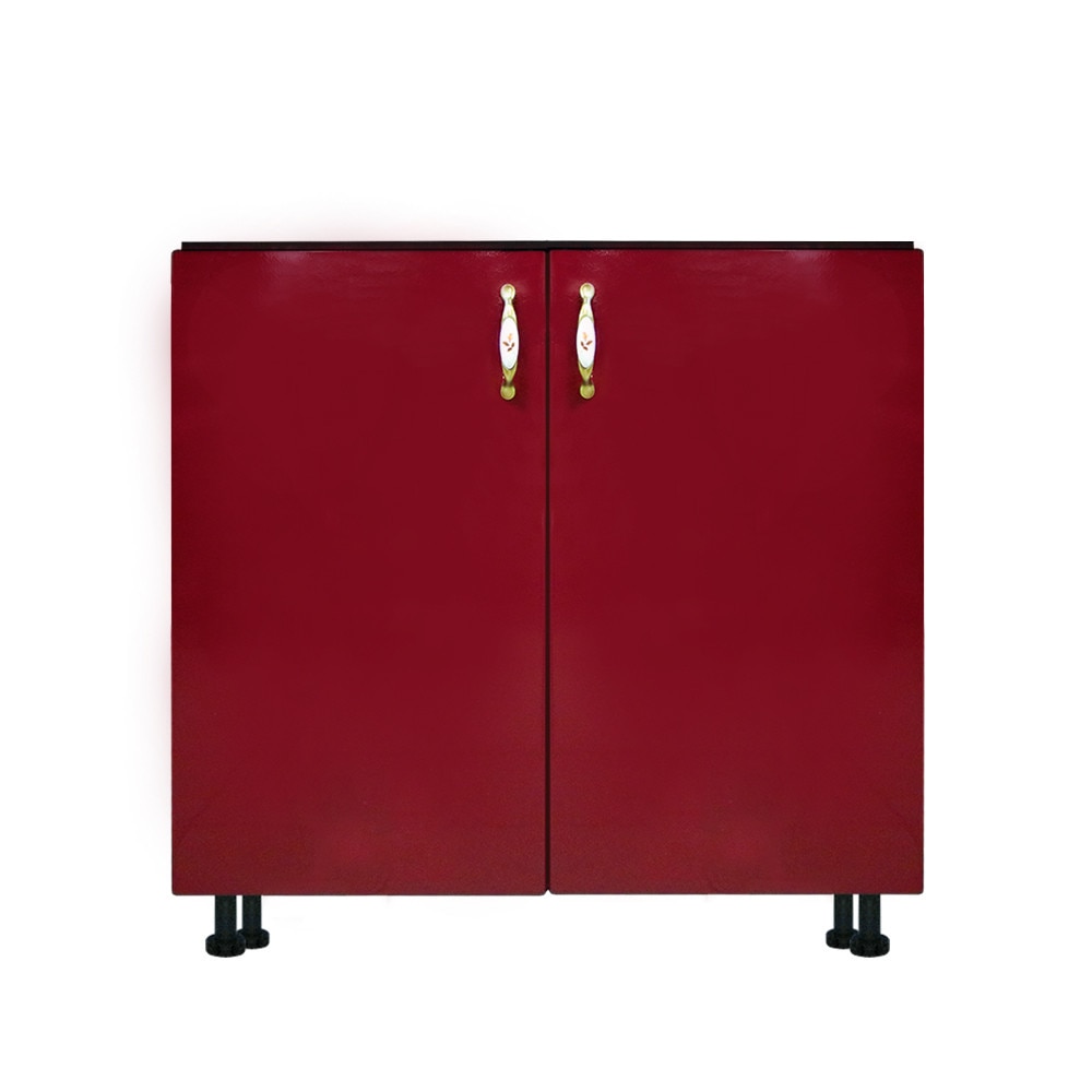 Masca pentru chiuveta cu 2 usi Zebra, Wenge/MDF Visiniu Simplu lucios, fara blat, 80 x 82 x 50 cm