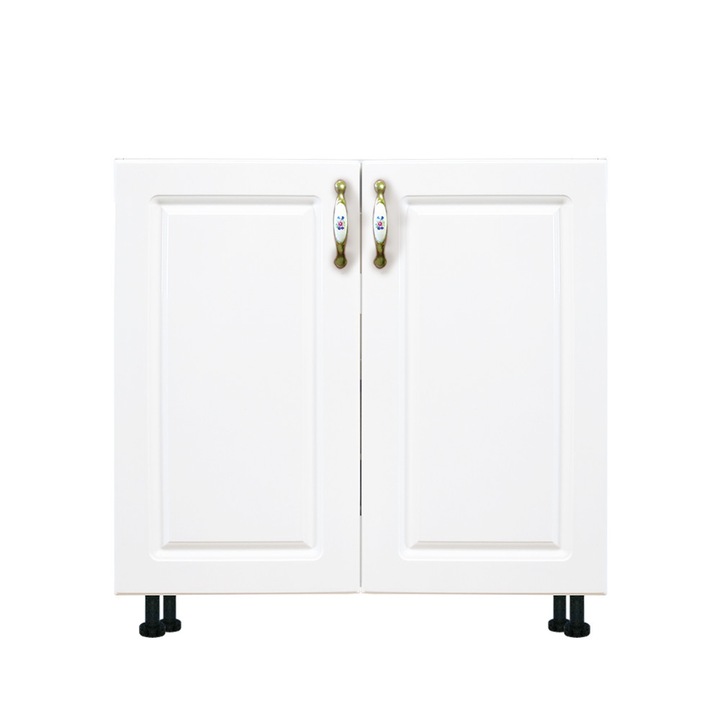 Masca pentru chiuveta cu 2 usi Zebra, Alba/MDF Alb lucios, fara blat, 80 x 82 x 50 cm