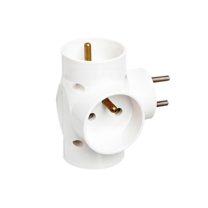 Adaptor priza, Elcan, 3 prize laterale, IP20, Alb
