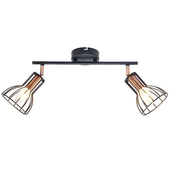 Sina cu 2 spoturi LED, Sanico, E14, Metal, IP20, Negru/Maro