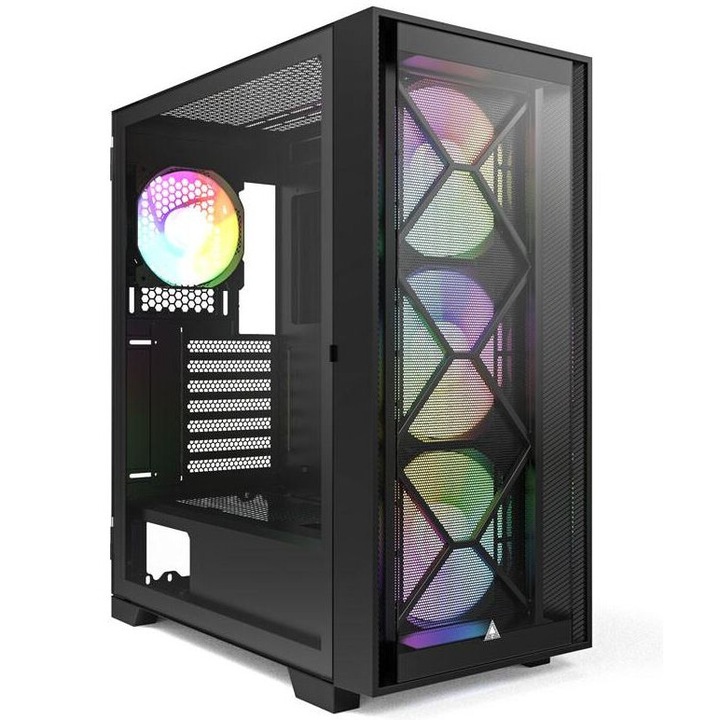 Кутия за компютър, Montech AIR 1000 PREMIUM, TG, 2 Front Panels, 4x120mm ARGB Fans, Black, Mid-tower Case