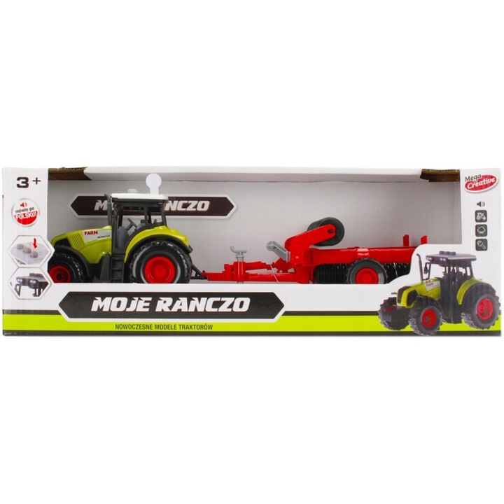 Трактор с ремарке, Mega Creative, Пластмасов, Многоцветен