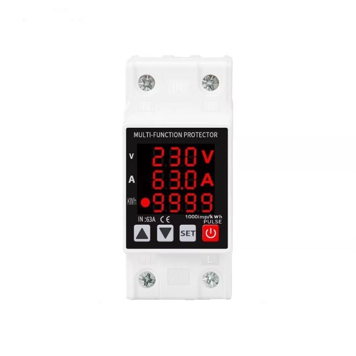 Releu monofazic si contor de energie inteligent, 63A, reglabil, digital, protectie supratensiune si suprasarcina, fara wifi