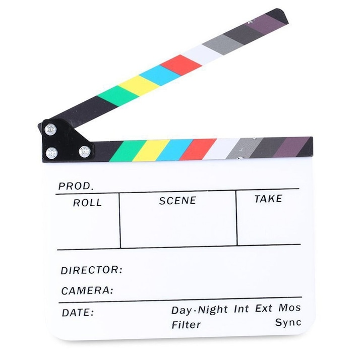 Clacheta filmare clapperboard pentru studio de filmare, 30x25cm, colorata