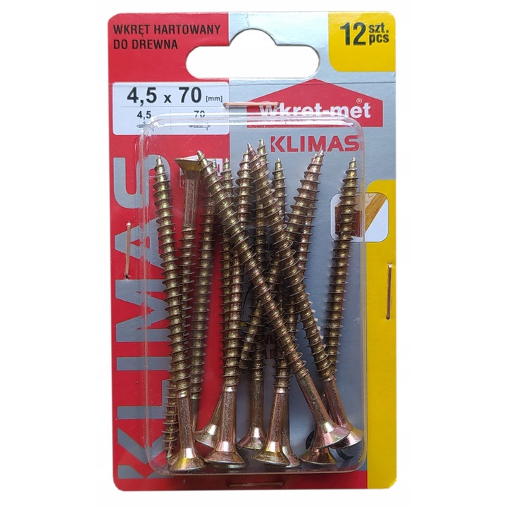 Set de 12 suruburi pentru lemn, Wkret-Met, 4.5 x 70 mm