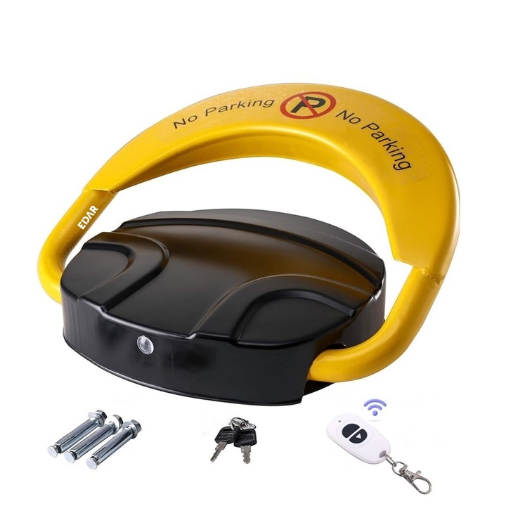 Blocator Parcare Automat EDAR, Anti Furt, Control de la Distanta, Telecomanda Inclusa, Cu Baterii Reincarcabile, Negru/Galben