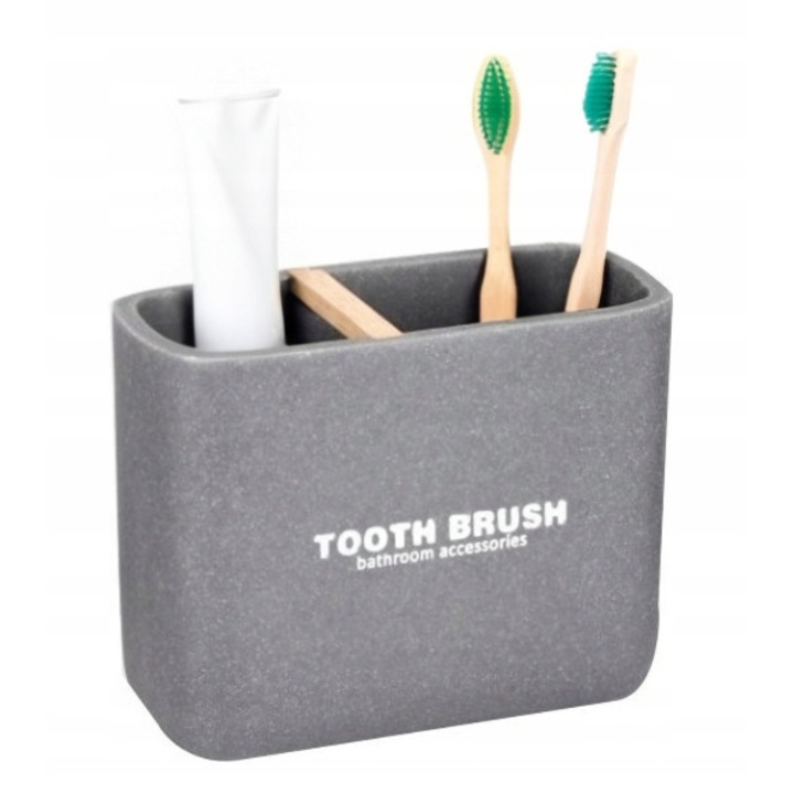 Recipient periuta si si pasta de dinti, Bisk, Rasina, 2 compartimente, 6.5x14x10.7cm, Gri