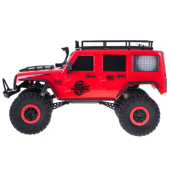 Masina RC Rock Crawler, Plastic/Metal, Cu telecomanda, 1:10, 14 ani+, 45 x 17 x 29 cm, Negru/Rosu