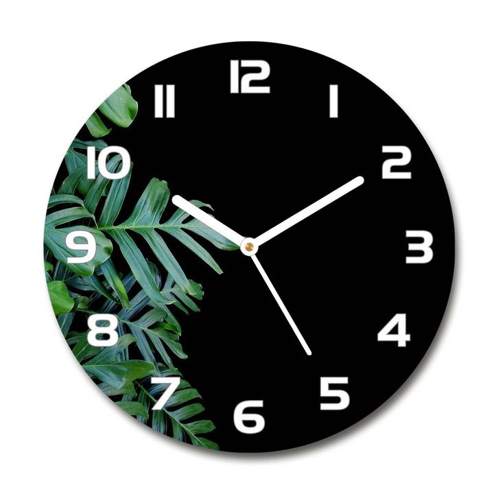 Ceas de perete. de sticla. monstera. Verde. Rotund Ø30 cm. 136056099
