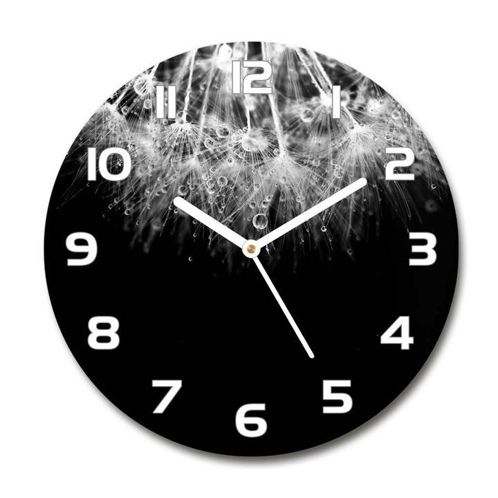 Ceas de perete. de sticla. papadie. Negru. Rotund Ø30 cm. 67815967