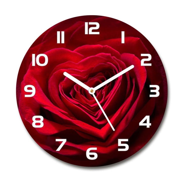 Ceas de perete. de sticla. inima de trandafir. Rosu. Rotund Ø30 cm. 75608886