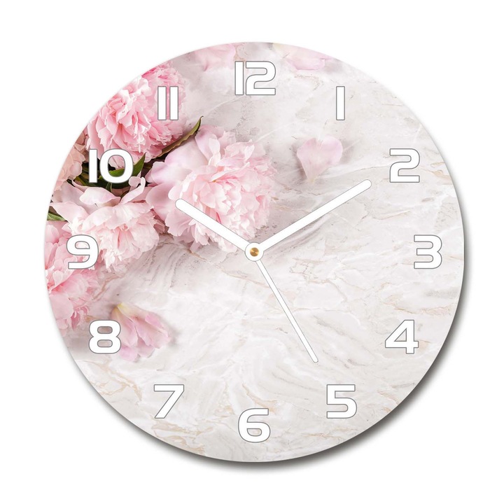 Ceas de perete. de sticla. bujori. Roz. Rotund Ø30 cm. 89916715