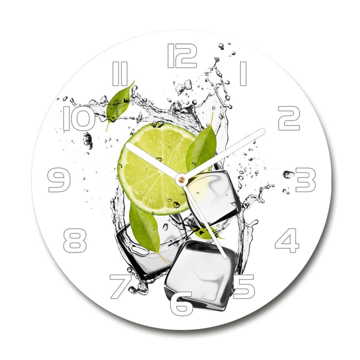 Ceas de perete. de sticla. cuburi de gheata de lime. Verde. Rotund Ø30 cm. 50499693