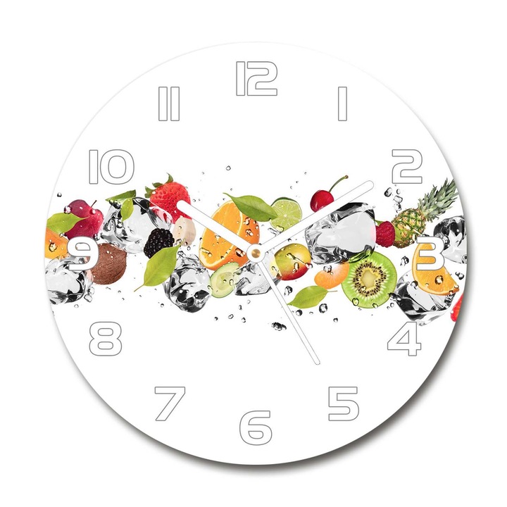 Ceas de perete. de sticla. apa de fructe. Multicolor. Rotund Ø30 cm. 52519180