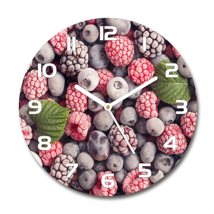 Ceas de perete. de sticla. fructe de padure inghetate albastre. Albastru. Rotund Ø30 cm. 90865962