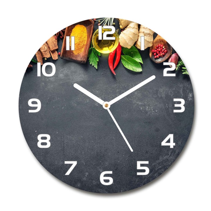 Ceas de perete. de sticla. ierburi si condimente. Multicolor. Rotund Ø30 cm. 87648467