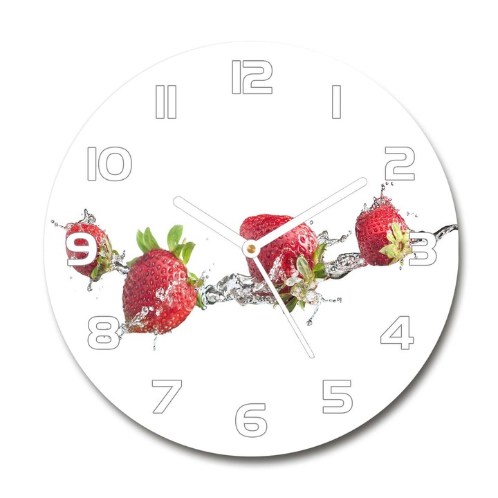 Ceas de perete. de sticla. apa de capsuni. Rosu. Rotund Ø30 cm. 88914383