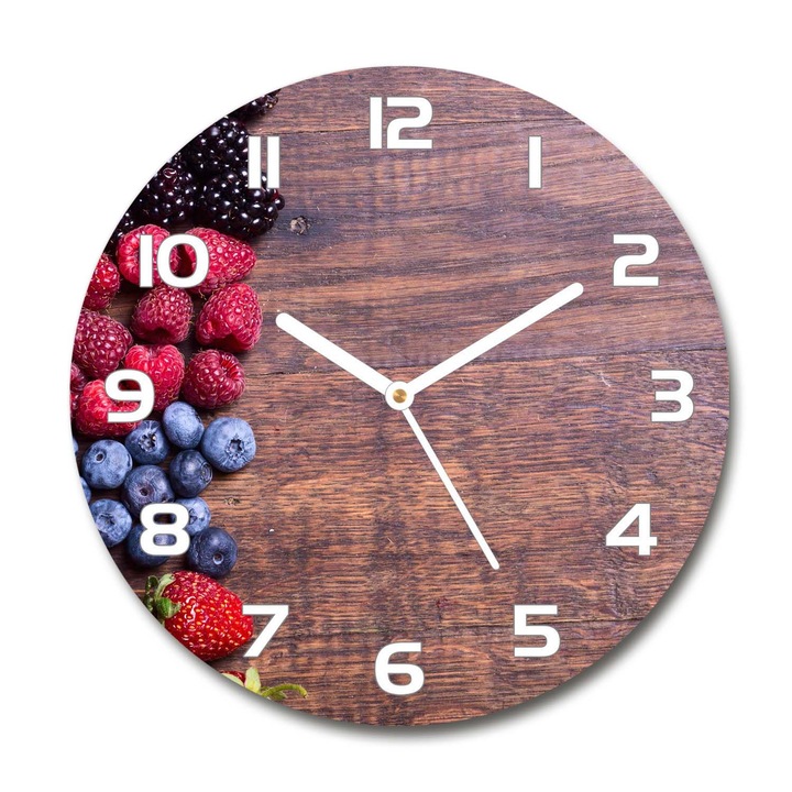Ceas de perete. de sticla. fructe de padure. Multicolor. Rotund Ø30 cm. 89347175