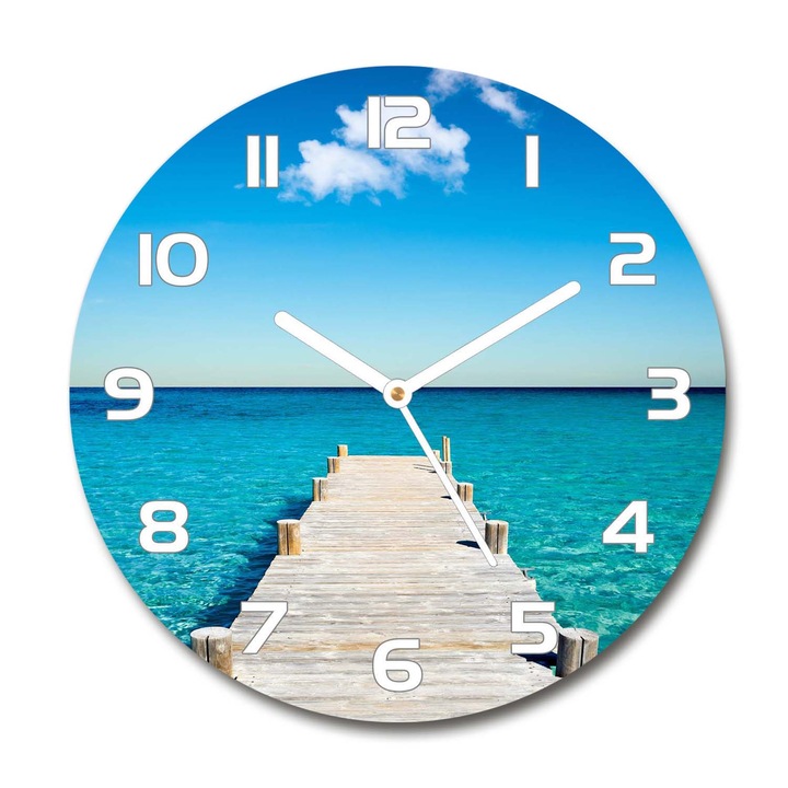 Ceas de perete. de sticla. pier din lemn albastru. Albastru. Rotund Ø30 cm. 36445541
