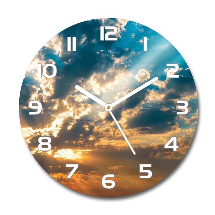 Ceas de perete. de sticla. apus de soare. Multicolor. Rotund Ø30 cm. 88420659