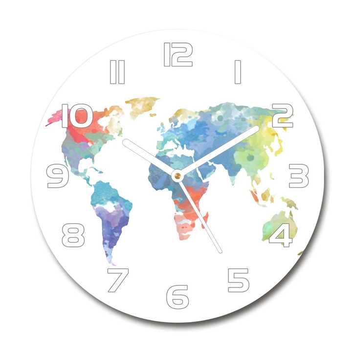 Ceas de perete. de sticla. harta lumii. Multicolor. Rotund Ø30 cm. 69891500