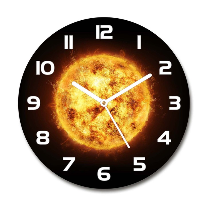 Ceas de perete. de sticla. soare. Portocaliu. Rotund Ø30 cm. 80685077