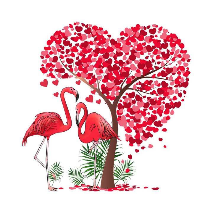Sticker decorativ Flamingo Love, Rosu, 55 cm, 3417ST