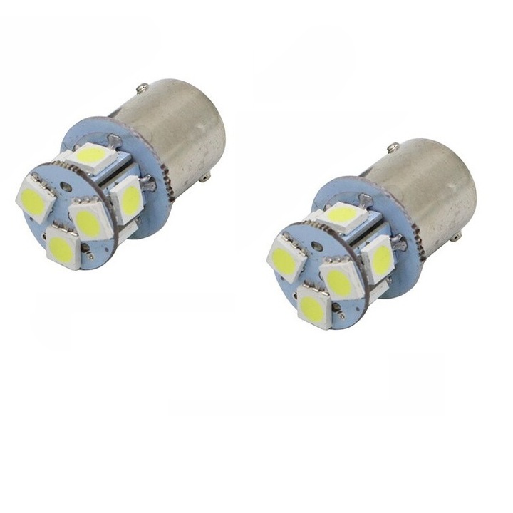 Комплект 2 бели автомобилни светодиоди 24V 8 SMD BAU15S 1156