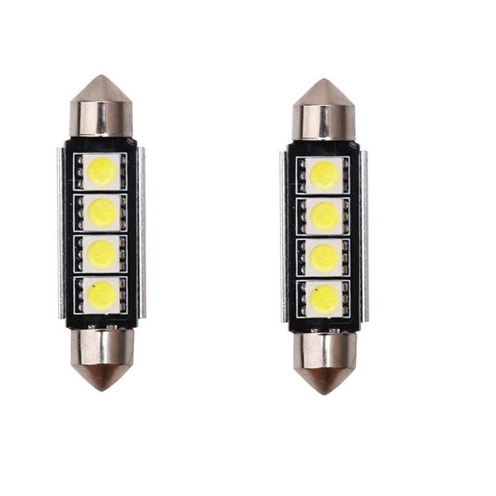 Комплект 2 бели автомобилни светодиода 12V 3 SMD 5050 41 мм